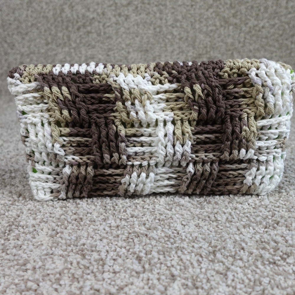 Handmade Crochet Reusable Mop Cover Brown Cream Basketweave Floor Cleaning Pad‎